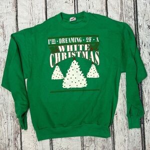 Vintage 80s White Christmas Green Ugly Sweater Party Xmas 1980s Sweatshirt